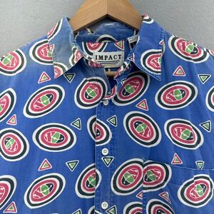 90s Impact Geometric Button Up Shirt Blue Mens Large‎ VTG EclecticGrandpa AOP